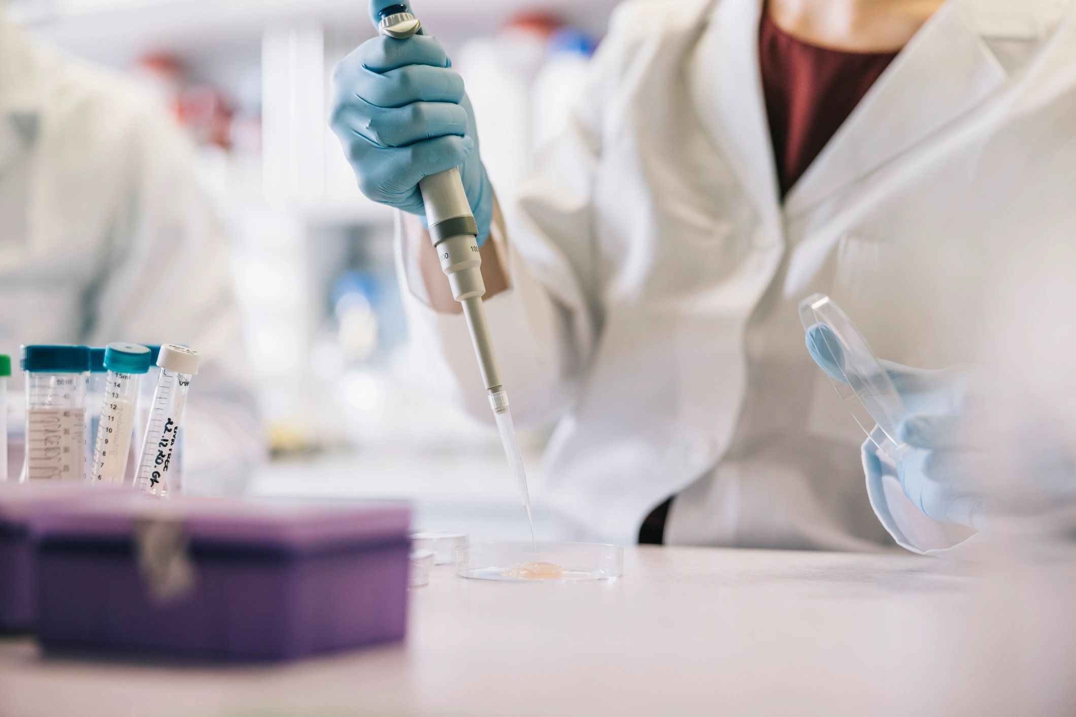 Scientists taking samples with pipette