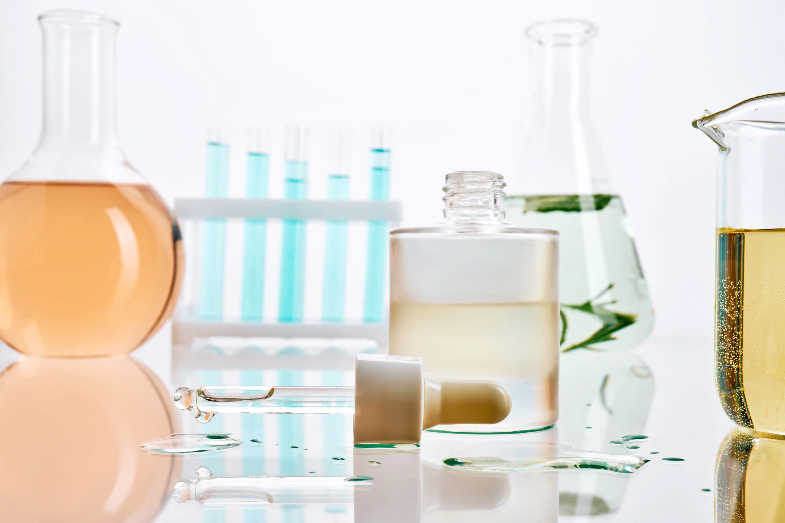 Natural skincare research in laboratory glassware
